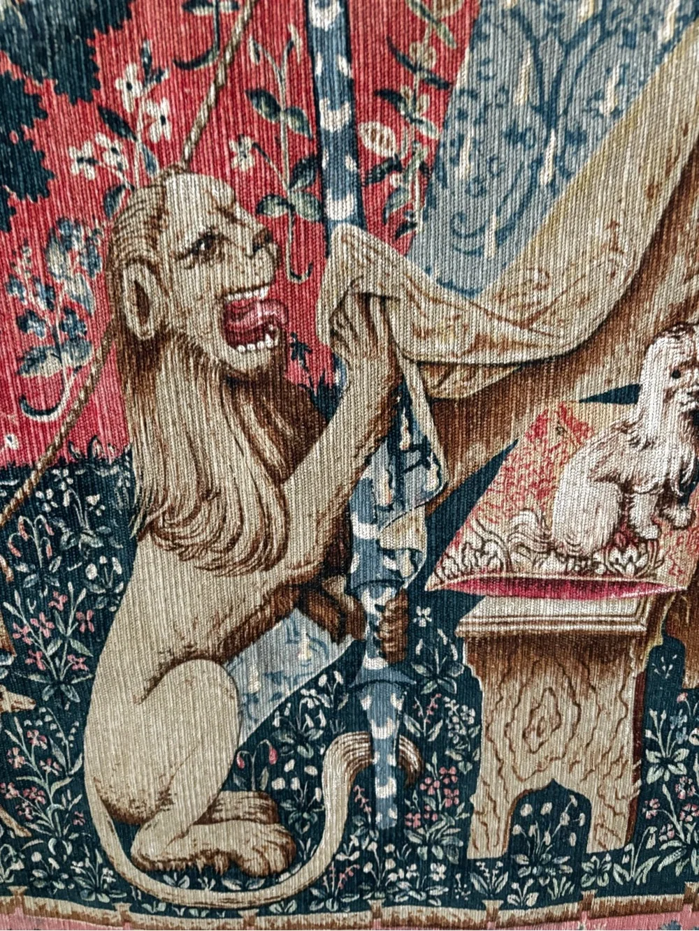 Lady and the Unicorn a Red Medieval-Style Wall Tapestry 65 x 55